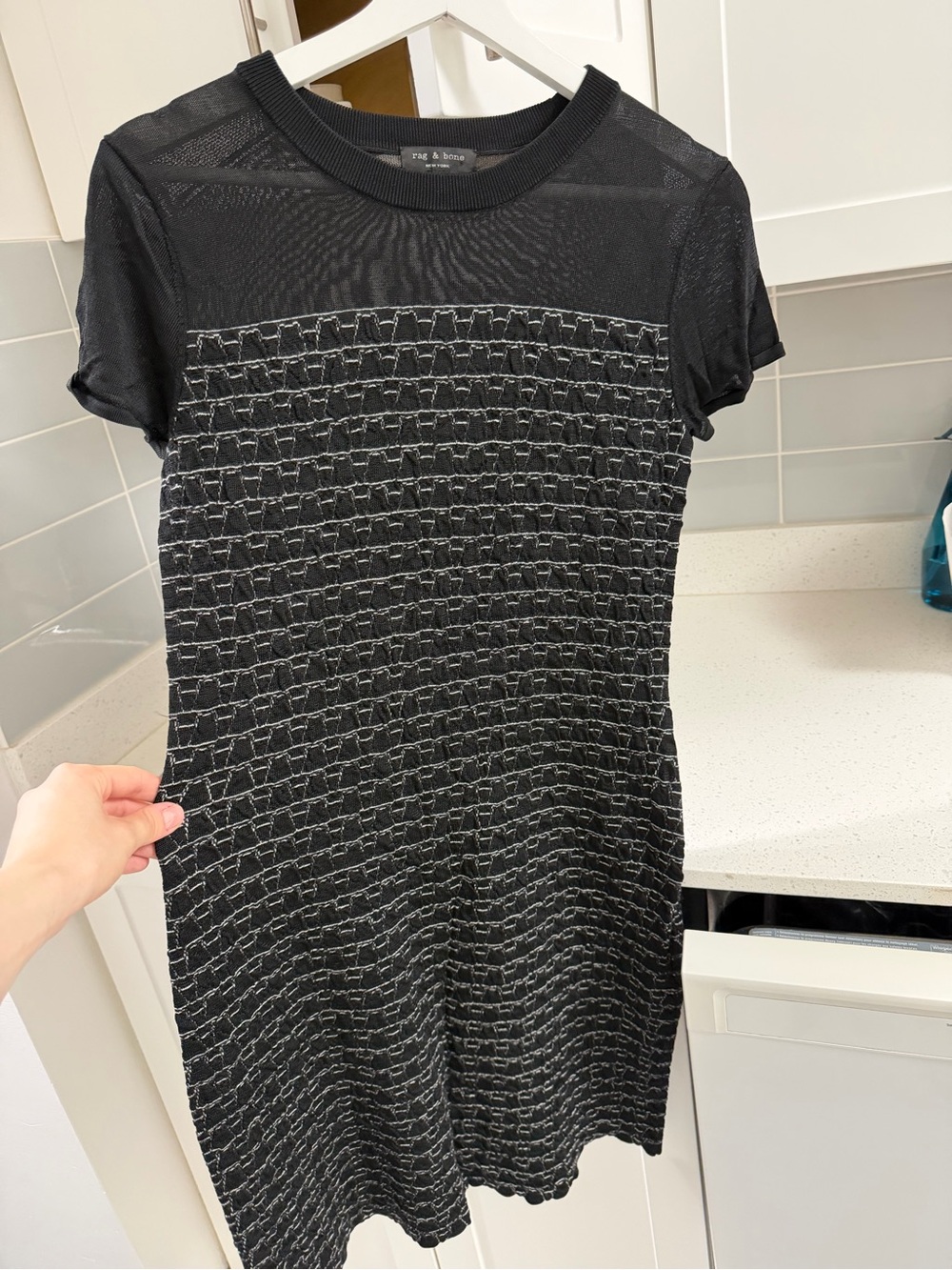 rag & bone Black Short-Sleeve Knit Dress with Textured Stitching